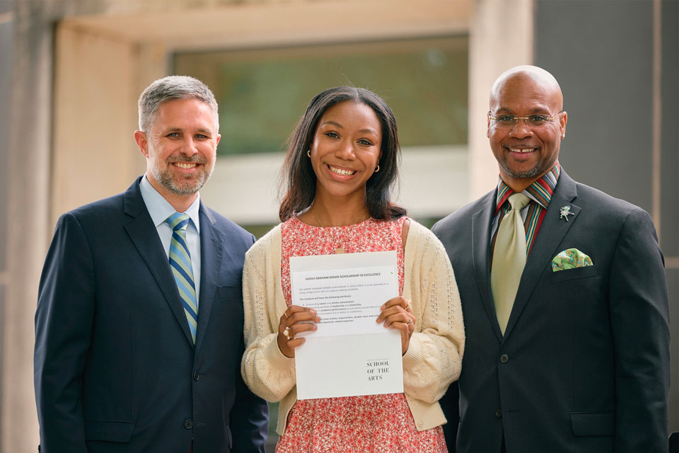 Mya Mays with UNCSA Chancellor Brian Cole and Executive Vice Chancellor and Provost Patrick J. Sims at the Celebration of Excellence 