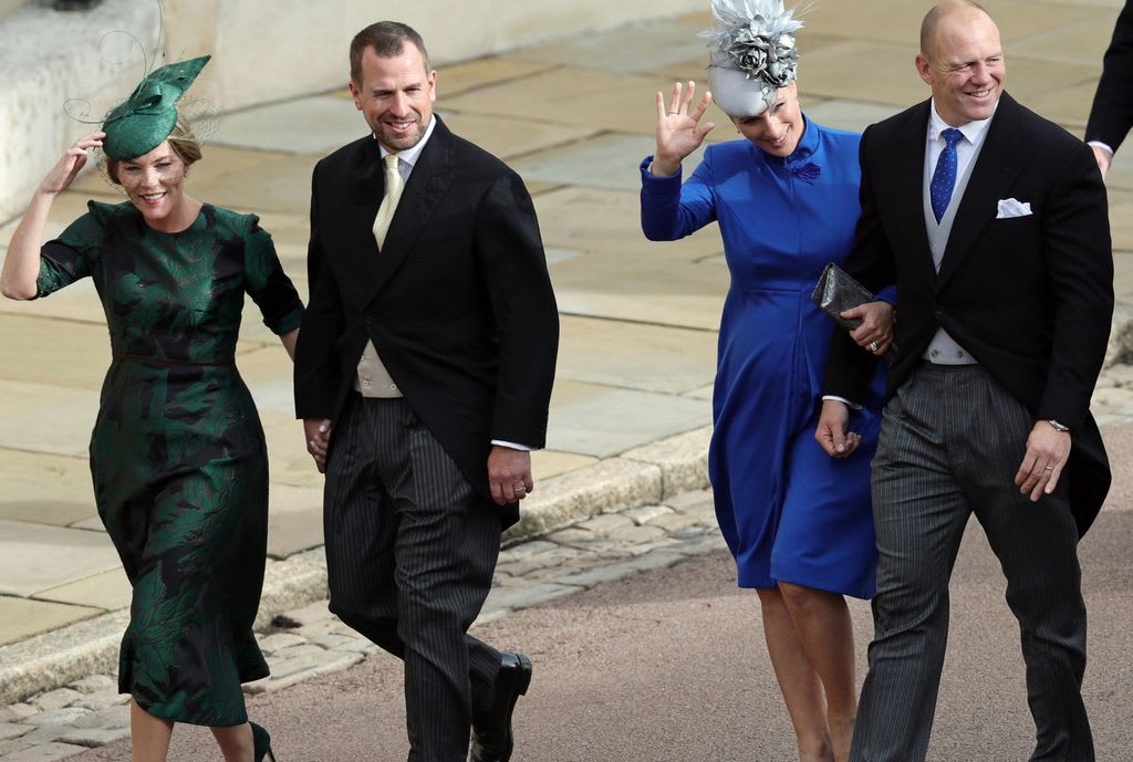 Autumn Phillips, Peter Phillips, Zara Tindall and Mike Tindall arrive for Princess Eugenie's wedding