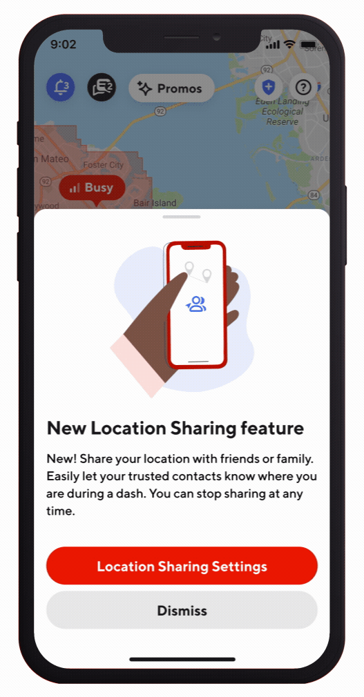 Dashers can also share their real-time locations with up to five contacts.