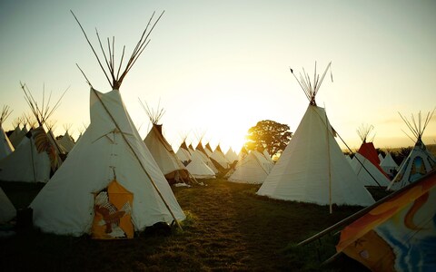 tipis on the festival site of Glastonbury Festival