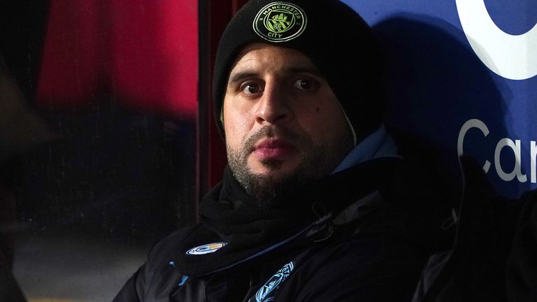 Kyle Walker on the Man City bench at Selhurst Park