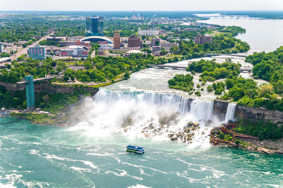 aerial view of niagara falls showing the canadian side