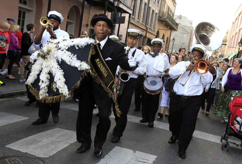 musicians on parade in the french quarter of new orleans