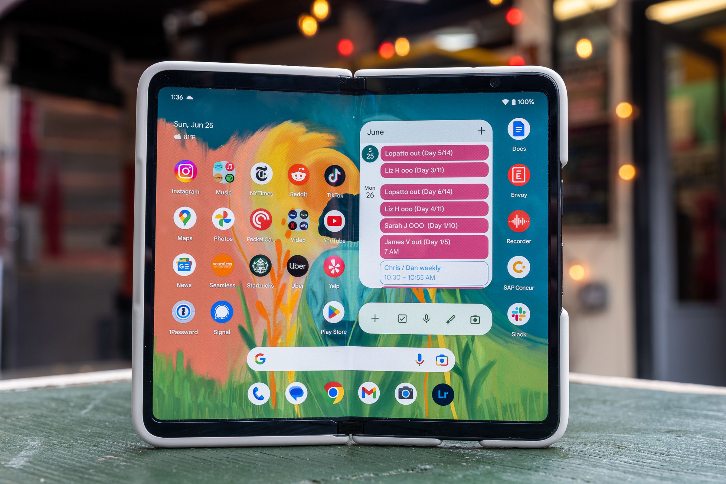 A photo of Google’s Pixel Fold smartphone.