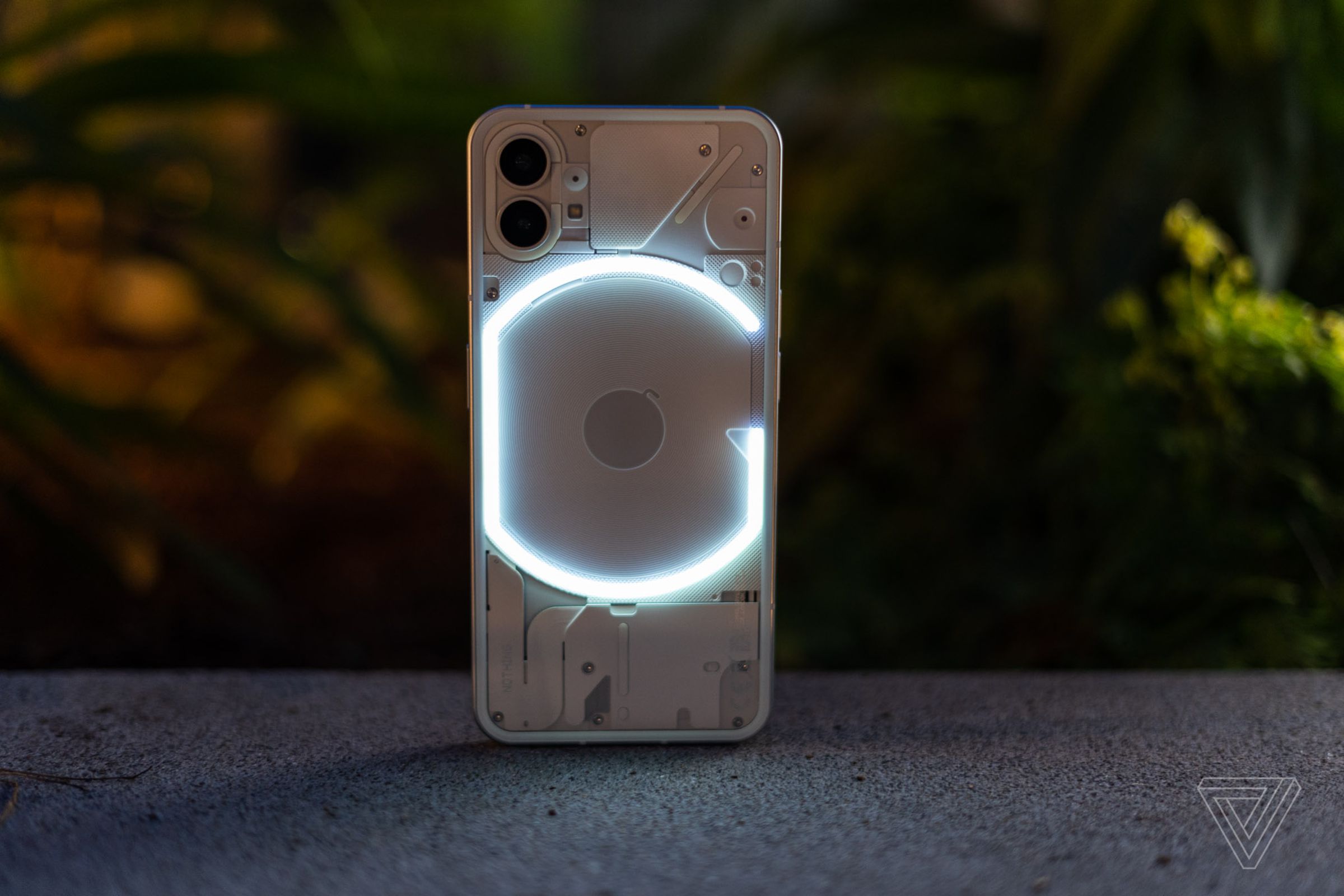 The Phone 1 with its back lights illuminated.