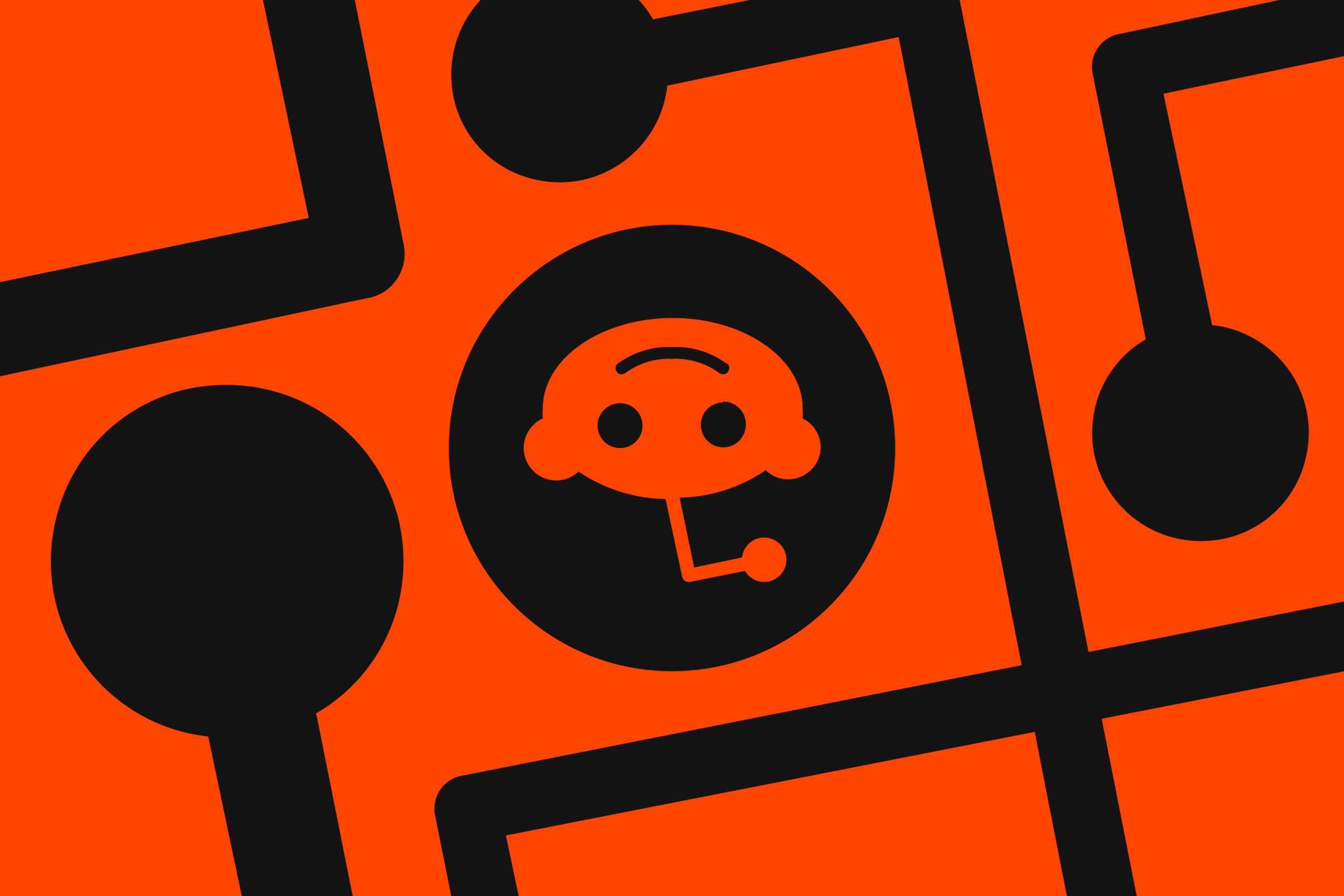 A Reddit logo shown upside-down on an orange background.