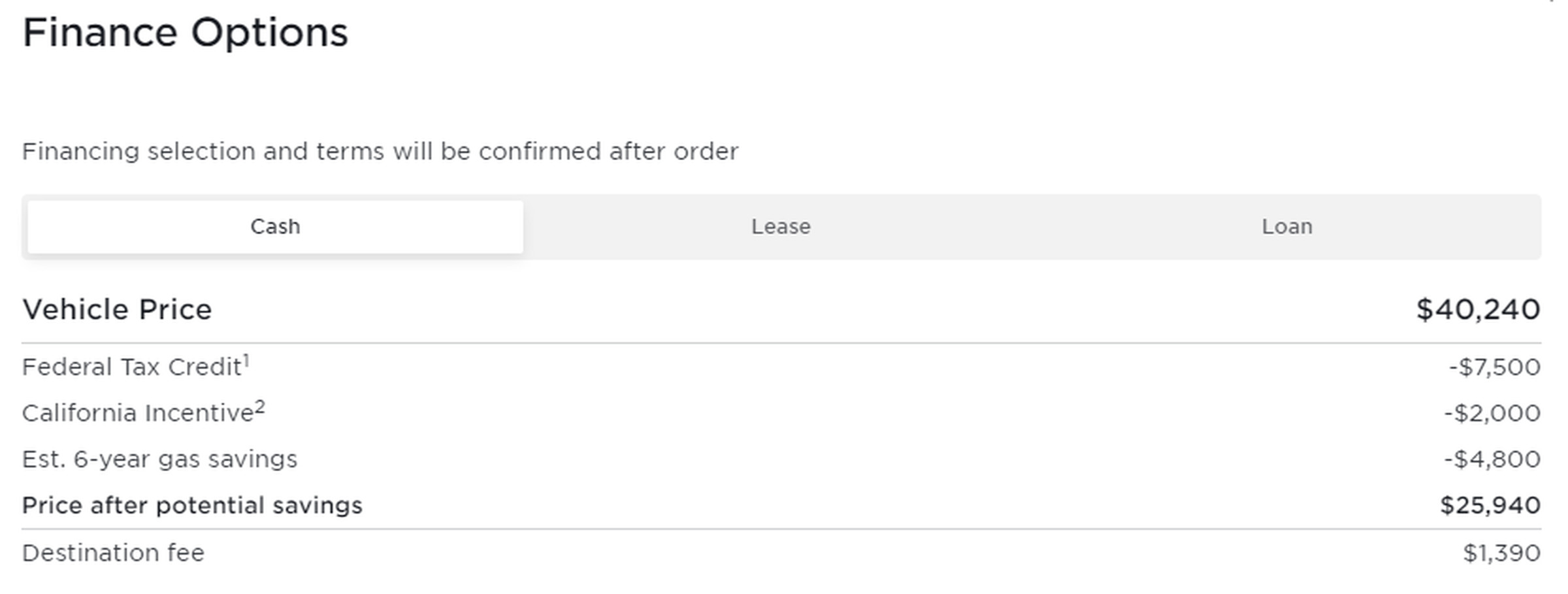 I’m not counting the company’s “Estimated 6-year gas savings,” because no one will put them back into my wallet. 