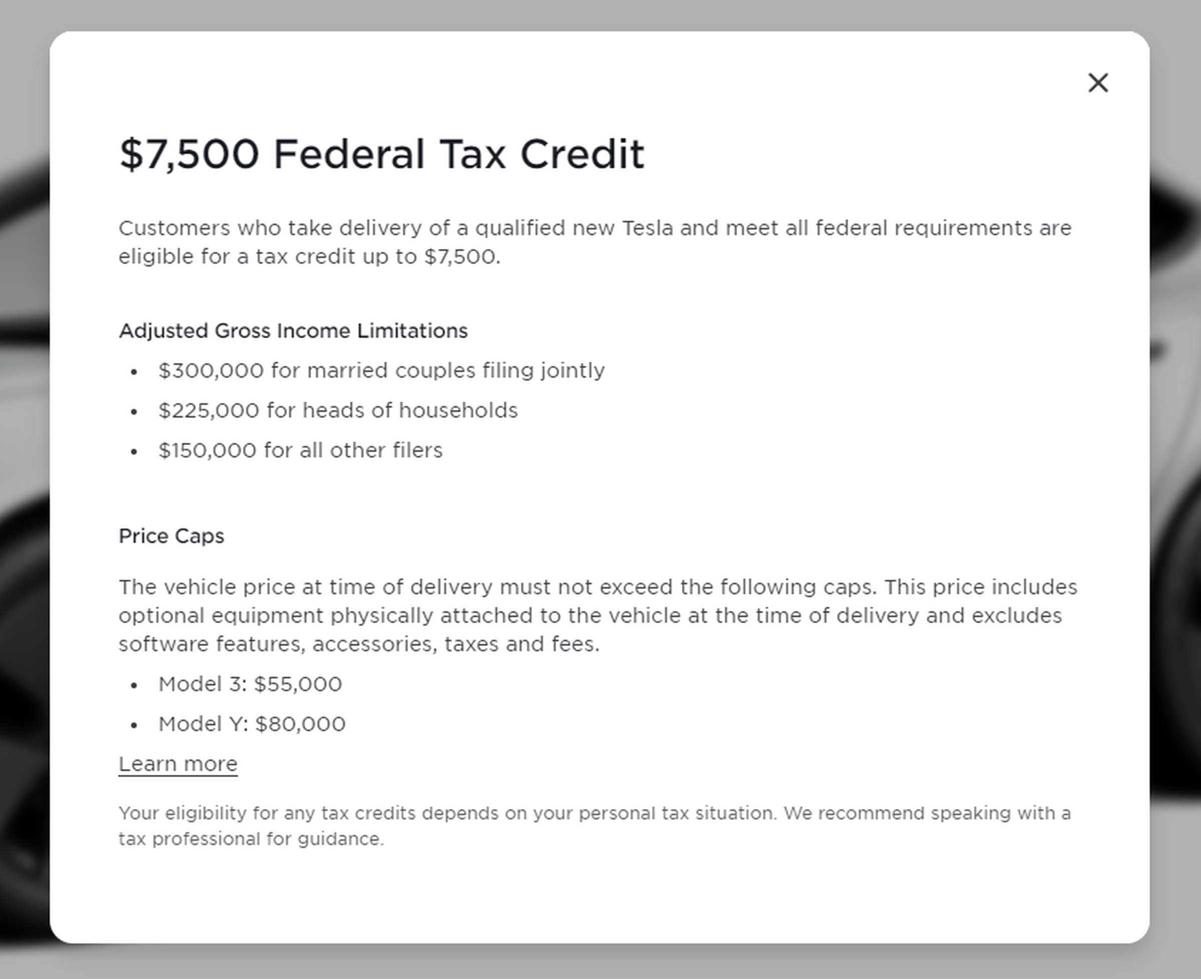 Income limits of $150,000 for individuals, $300,000 for married couples filing jointly.