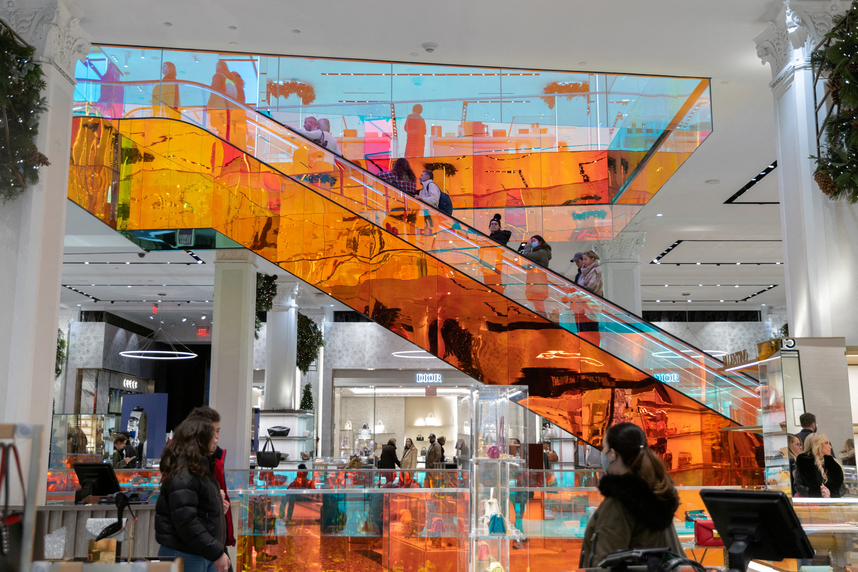 People shop on 5th Avenue in New York