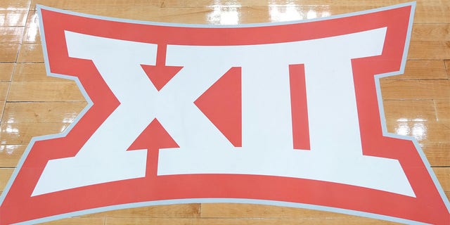 The Big XII logo on the basketball court