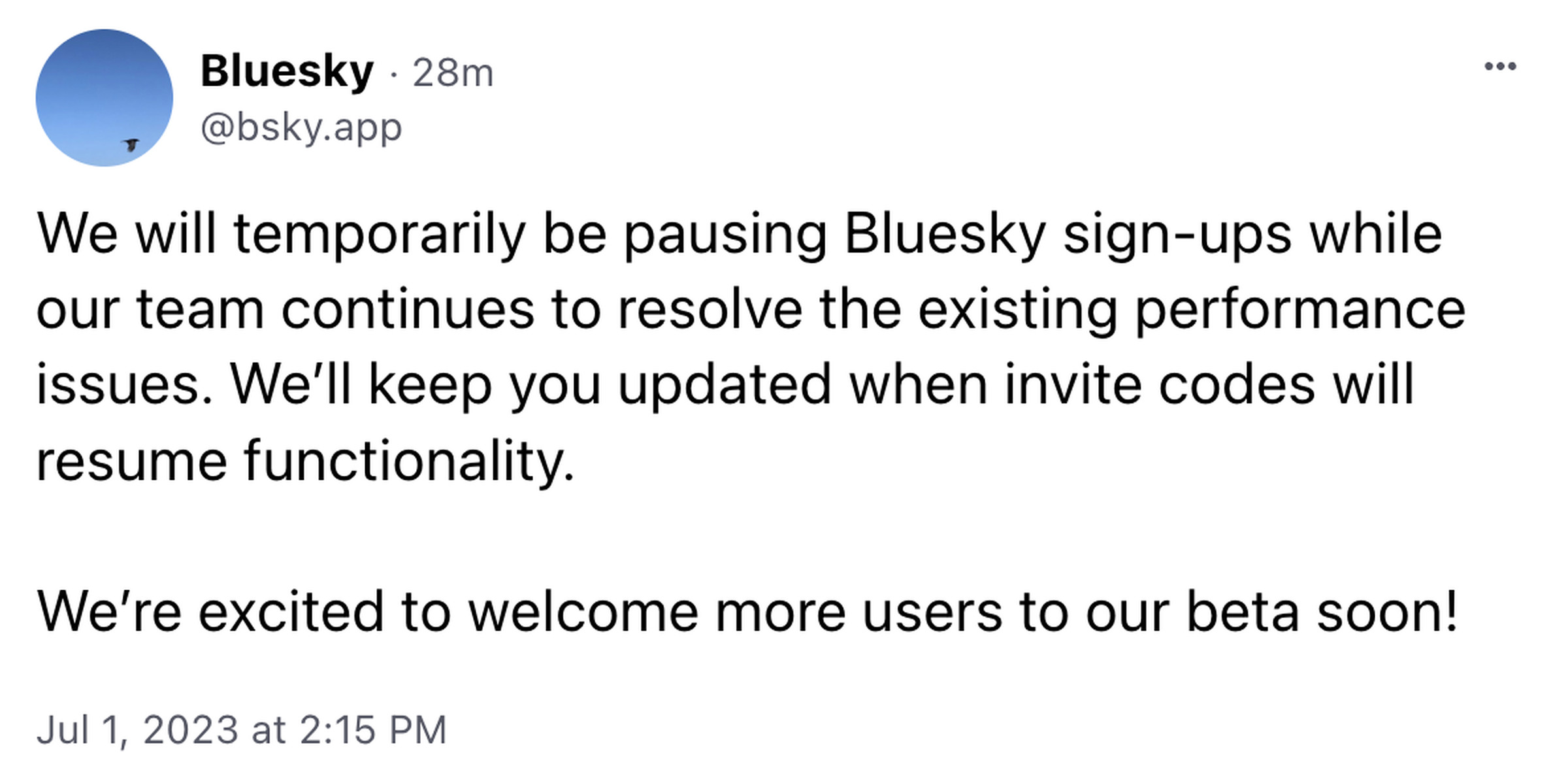 A screenshot of a recent Bluesky post.