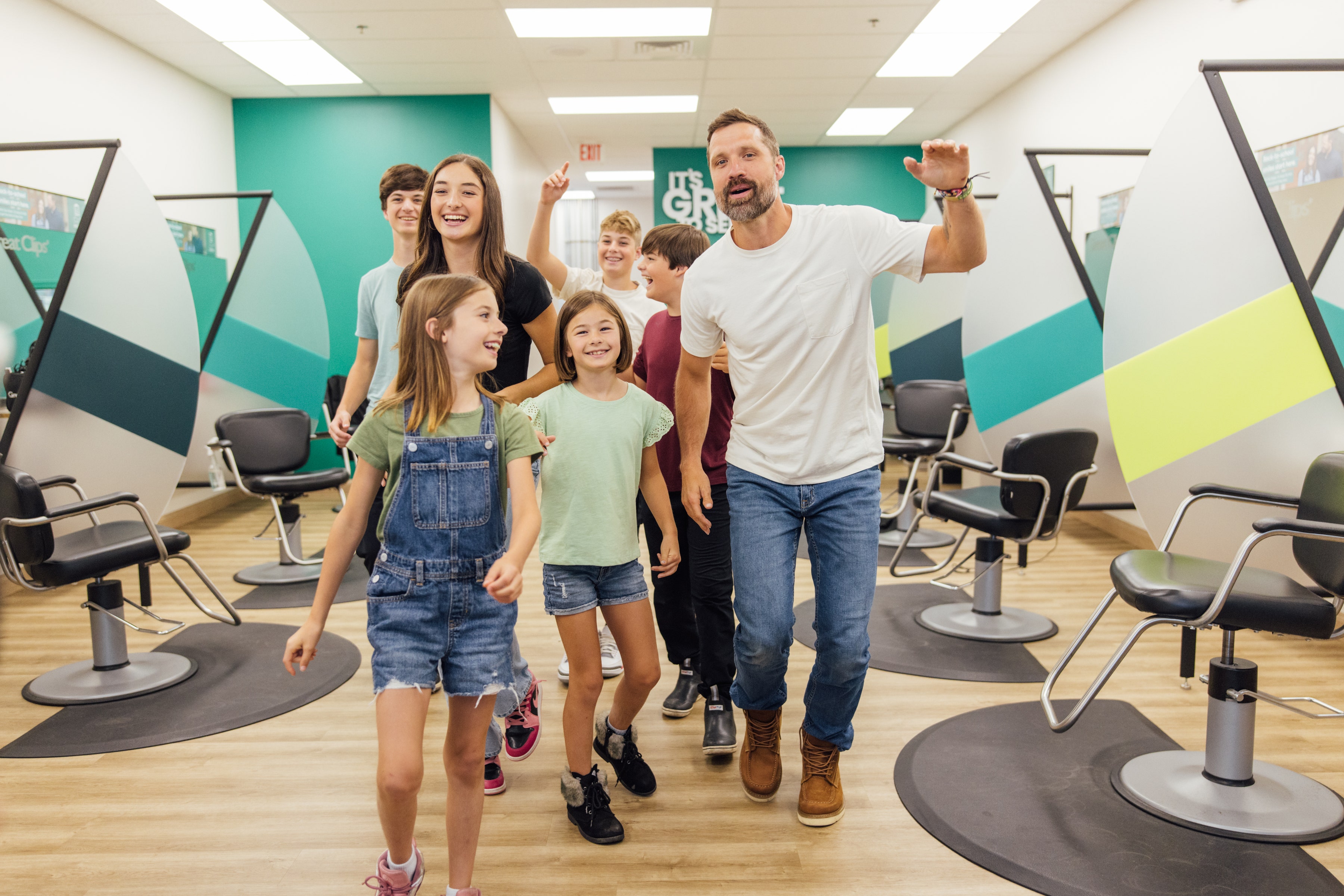 Hayes family dancing in Great Clips