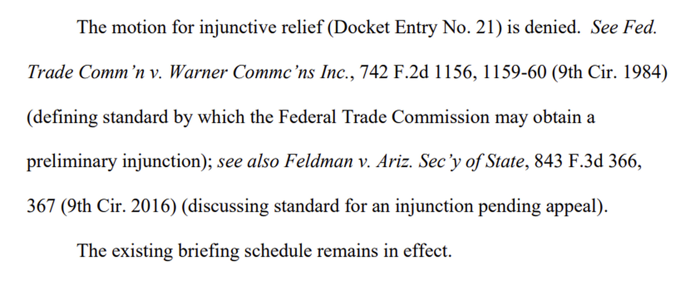 The Ninth Circuit Court of Appeals filing.