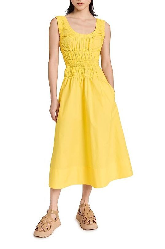 Poplin Gathered Midi Dress 