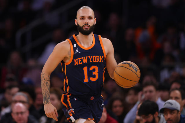 NEW YORK, NEW YORK - JANUARY 02: Evan Fournier #13 of the New York Knicks in action against the Phoenix Suns at Madison Square Garden on January 02, 2023 in New York City. NOTE TO USER: User expressly acknowledges and agrees that, by downloading and or using this Photograph, user is consenting to the terms and conditions of the Getty Images License Agreement. New York Knicks defeated the Phoenix Suns 102-83. (Photo by Mike Stobe/Getty Images)