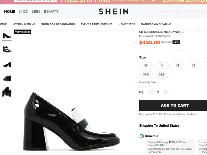 Stuart Weitzman heel listed on Shein Marketplace