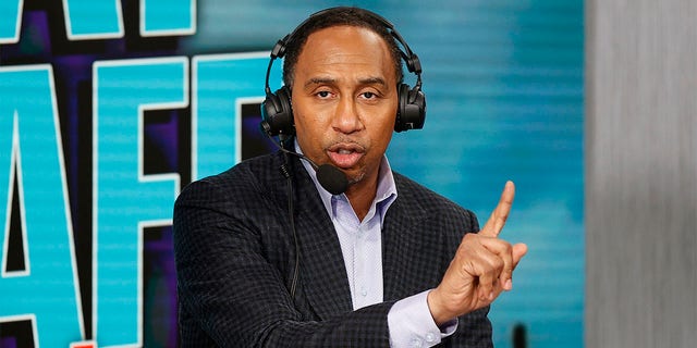 Stephen A. Smith speaks at the Super Bowl