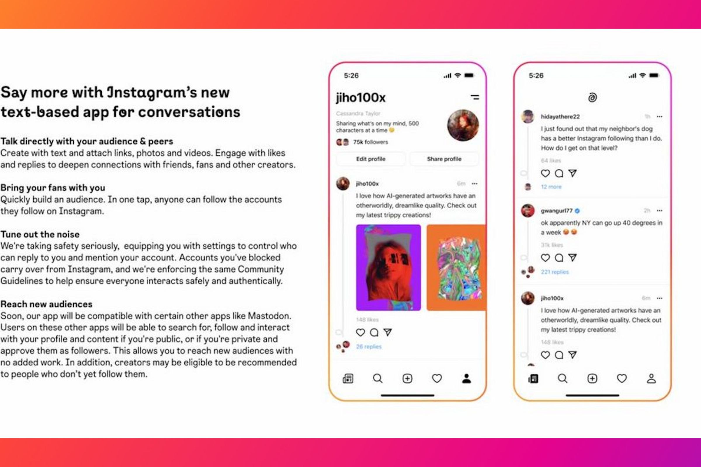 An image showing Instagram’s new Twitter-like app