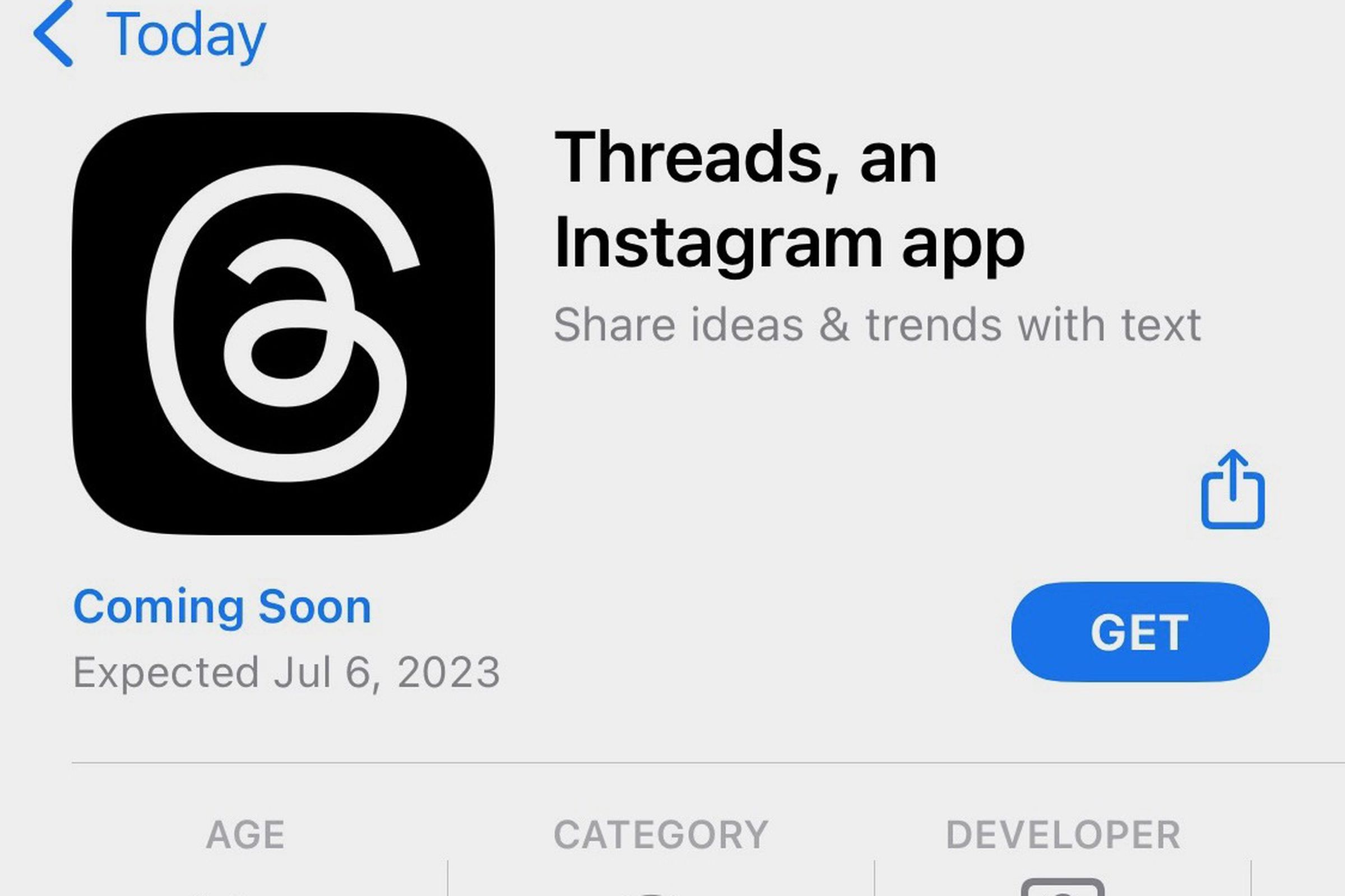 A screenshot of Threads’ App Store listing.