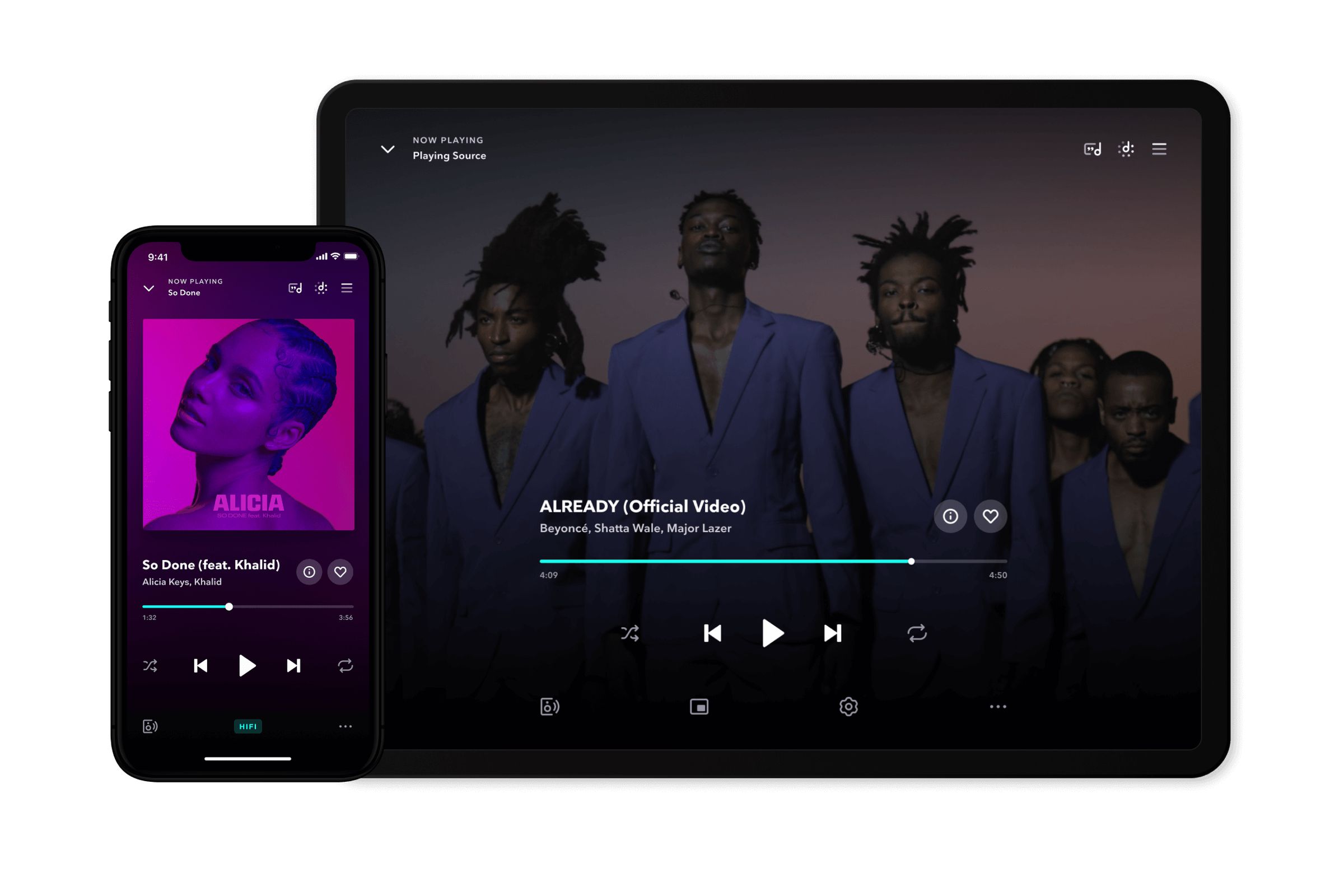 Tidal running on a phone and tablet.