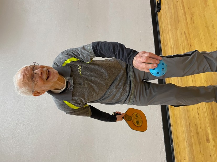 Candace Tucker, senior aide with the Waterford Recreation Center, describes Vackaro as "an amazing man who is in great shape and is always teaching newcomers the sport (Pickleball).