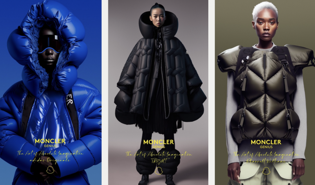 Moncler Genius’ AI-generated visuals for its Fall 2023 collection. Maison Meta collaborated with creative agency WeSayHi to create the campaign. Photo: Moncler Genius