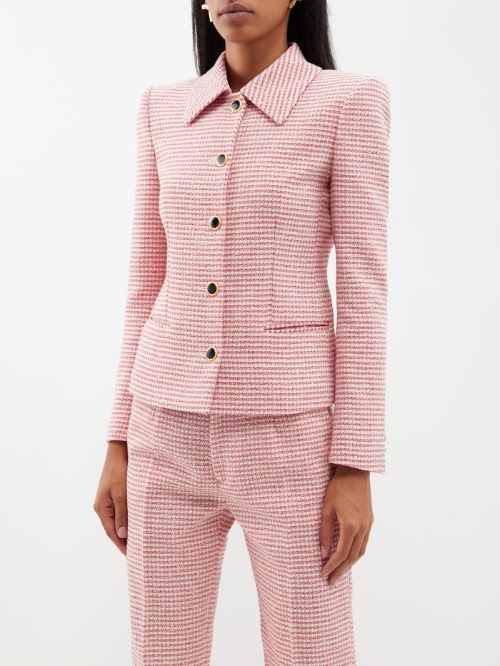 Alessandra Rich Sequinned Checked Wool-Blend Tweed Jacket