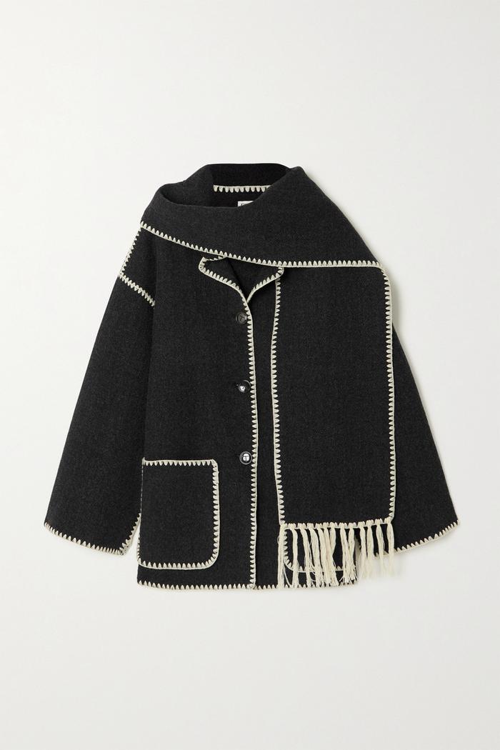 Toteme Draped Fringed Wool-Blend Jacket