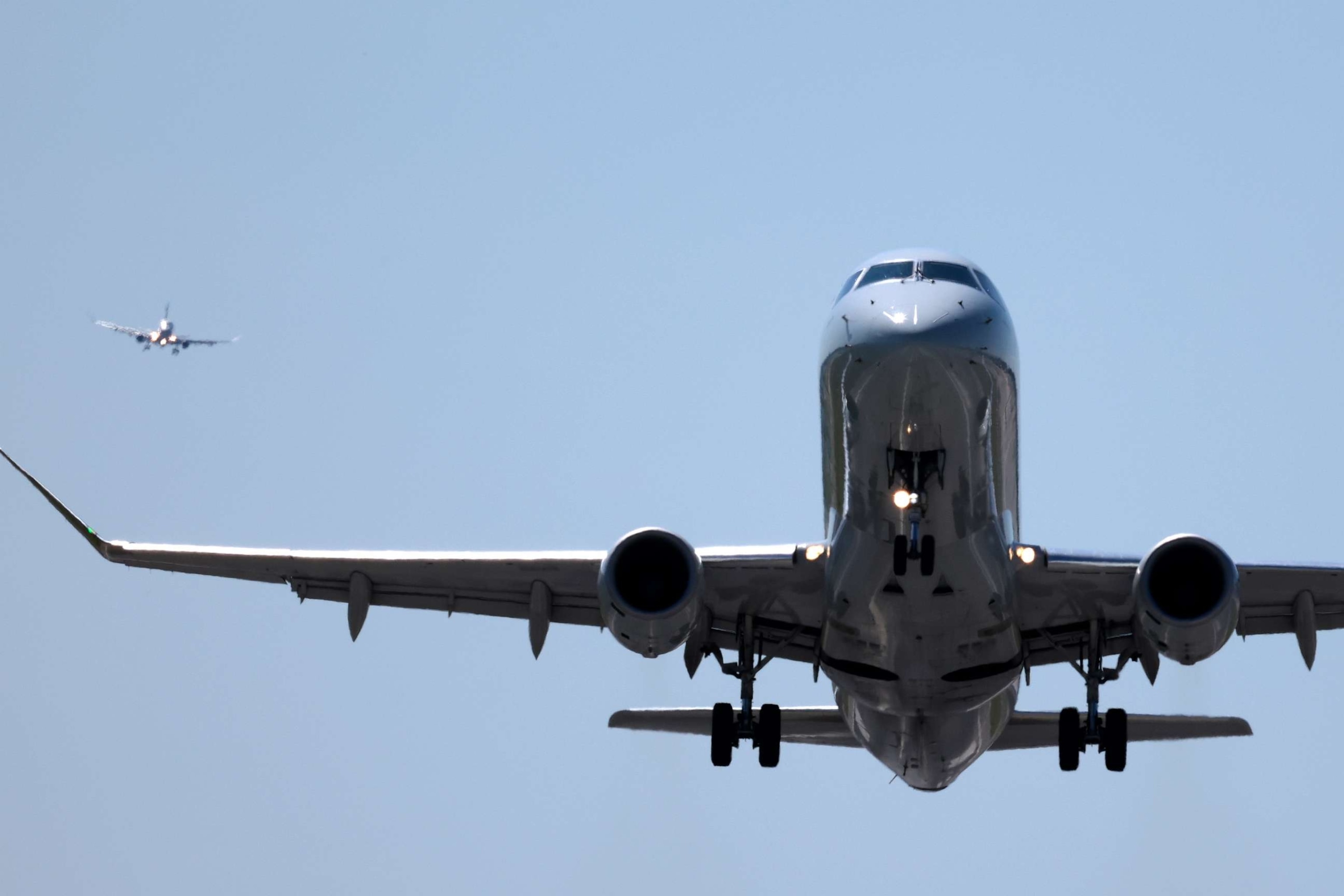 PHOTO: A flight departs from Reagan National Airport as another waits to land, Sept. 01, 2023 in Arlington, Virginia.