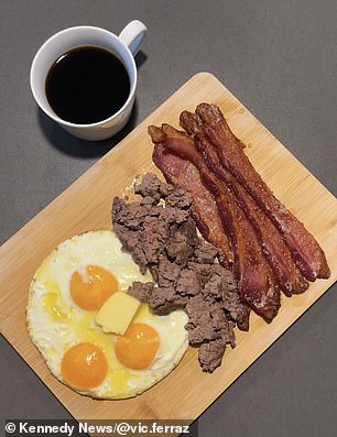 For breakfast she now has butter in her coffee, eggs and two variations of meat