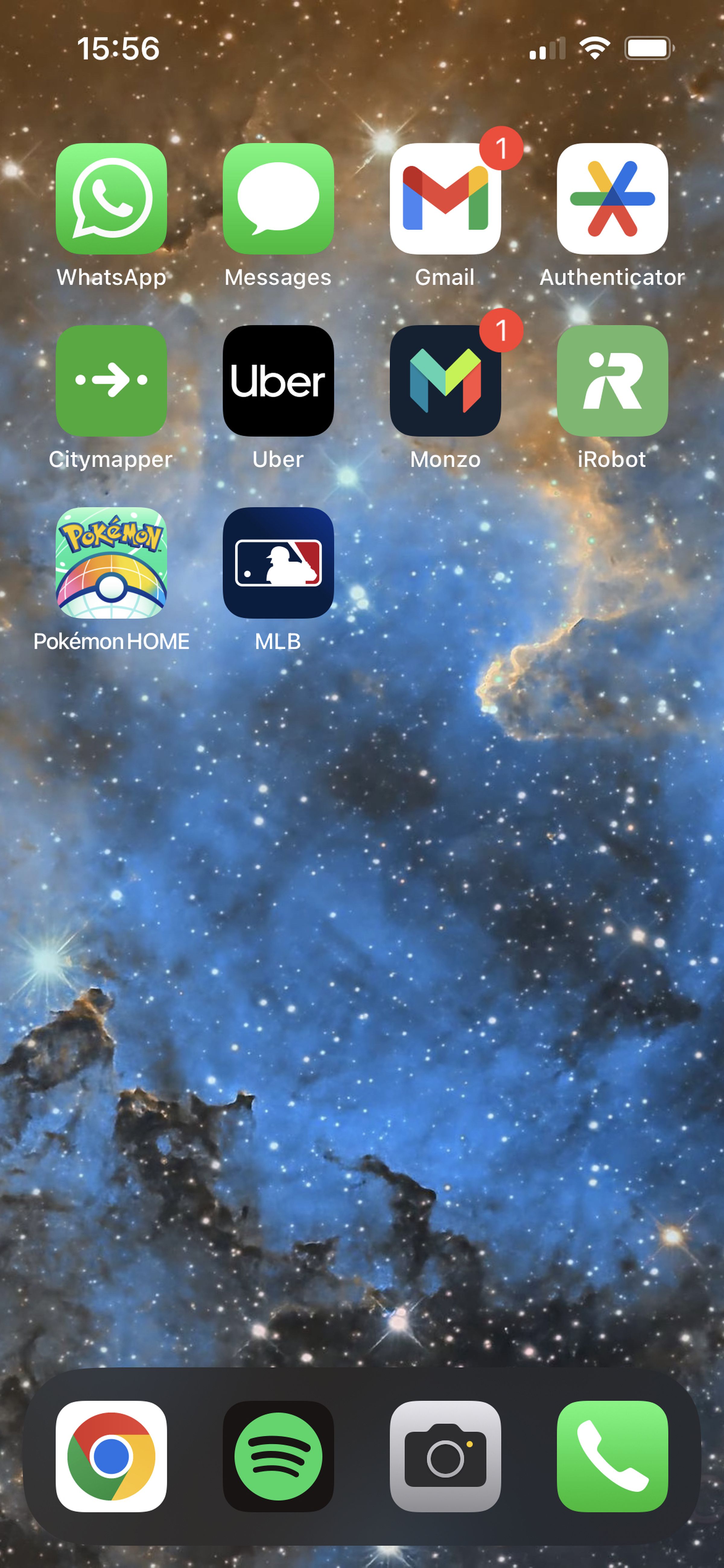 An iPhone homescreen showing just 16 apps