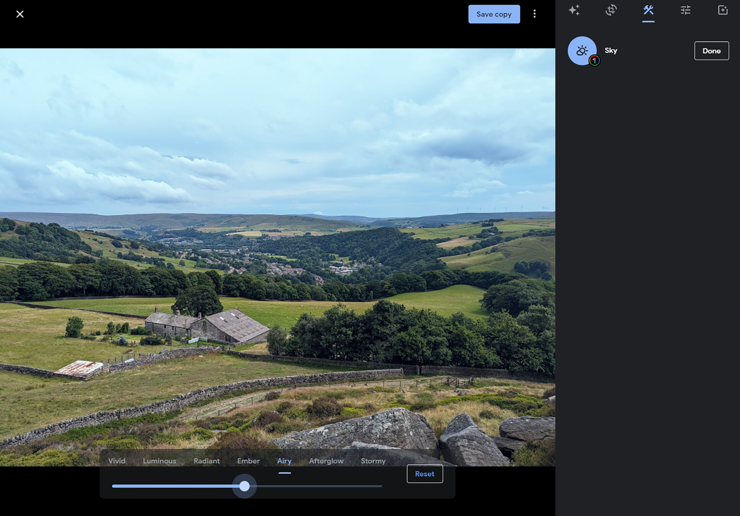 Landscape photo with an icon labeled Sky at right.