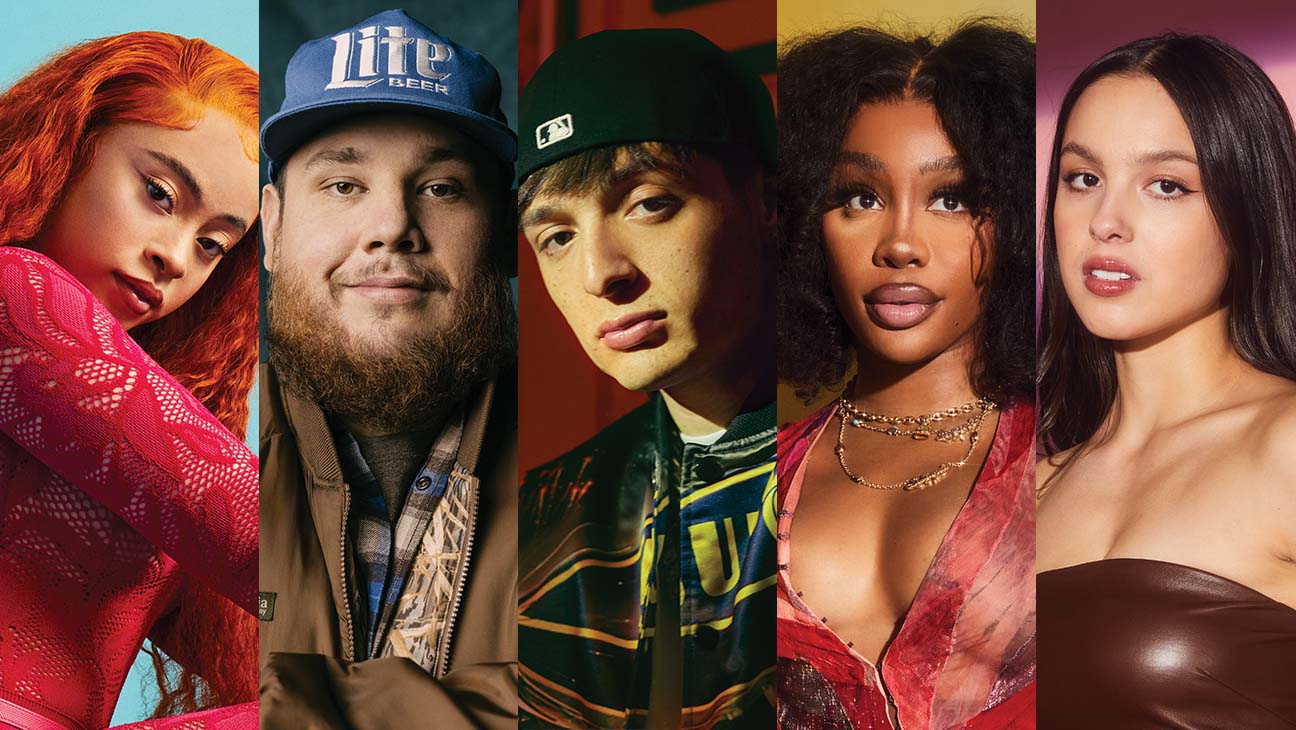 From left: Ice Spice, Luke Combs, Peso Pluma, SZA and Olivia Rodrigo