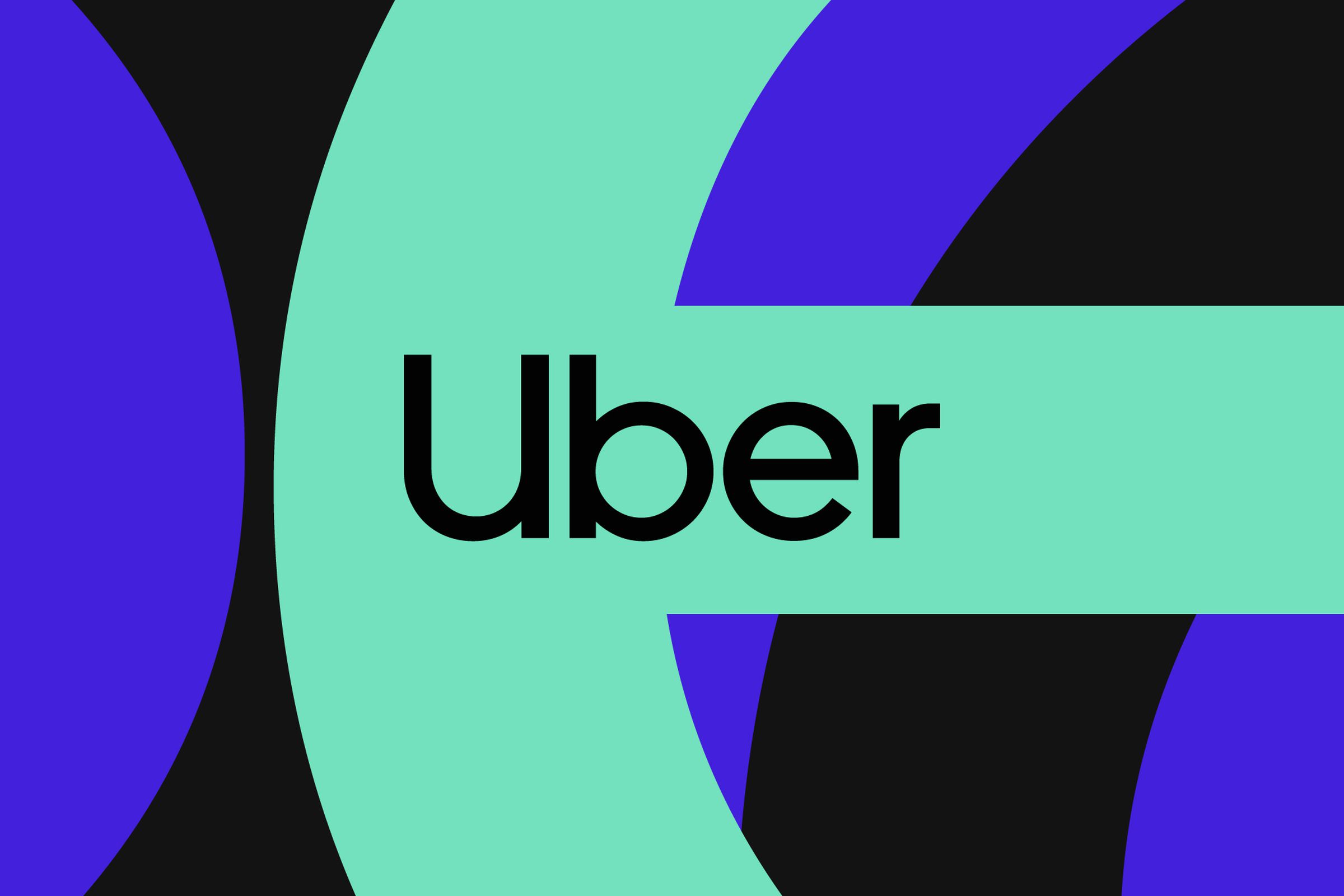 Uber company name written on a multicolored background.