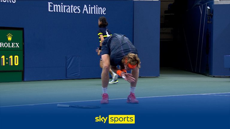 Andrey Rublev couldn&#39;t contain his frustration as his double fault saw Jack Draper break in the second set.