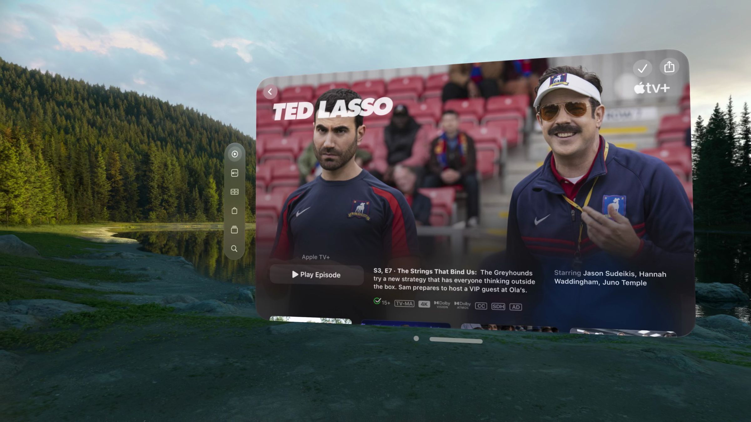 A screenshot of Ted Lasso in the Apple TV app on the Vision Pro.