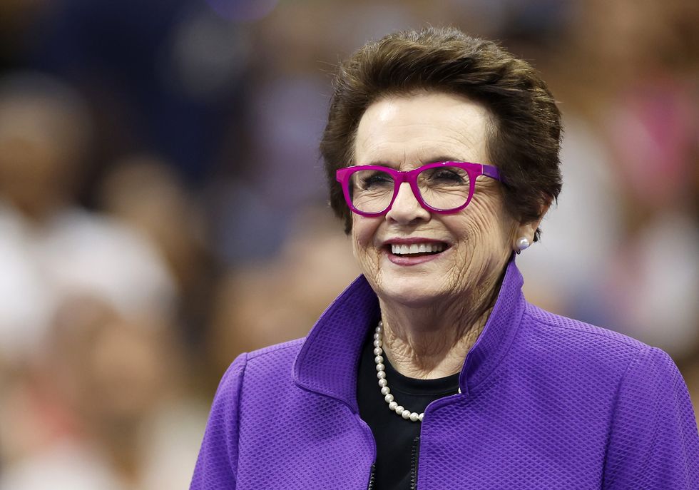 new york, new york september 09 former american tennis player billie jean king is seen on the court prior to the womens singles final match between coco gauff of the united states and aryna sabalenka of belarus on day thirteen of the 2023 us open at the usta billie jean king national tennis center on september 09, 2023 in the flushing neighborhood of the queens borough of new york city photo by sarah stiergetty images