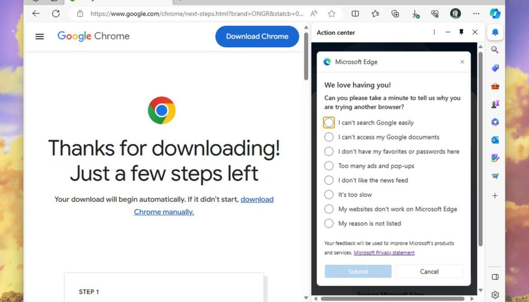 Microsoft now thirstily injects a poll when you download Google Chrome