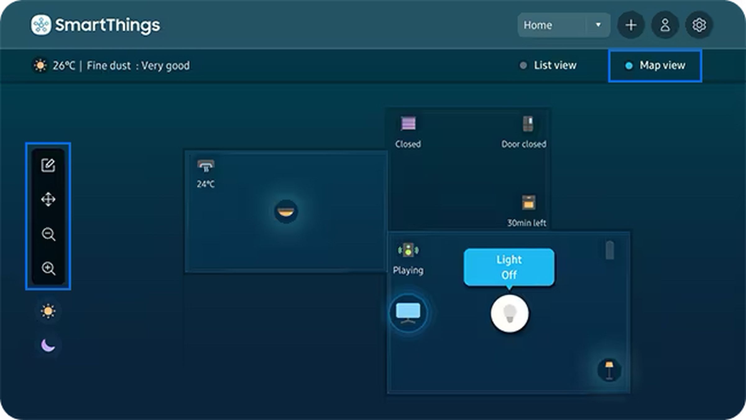 The map view UI, previously only available on newer Samsungs TVs and monitors, is coming to the SmartThings app on phones and tablets this month.