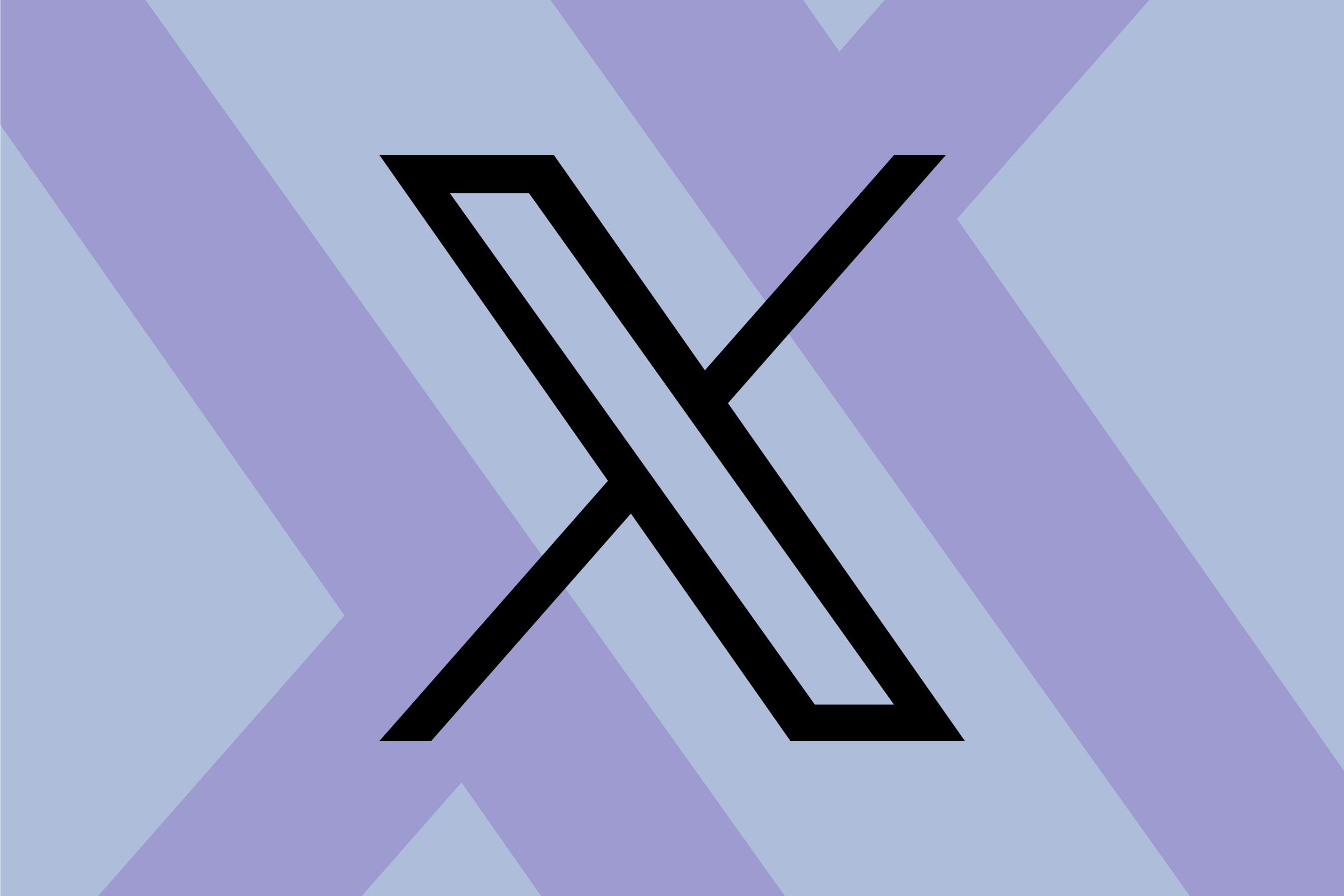 The X logo on a colorful blue and light purple background.