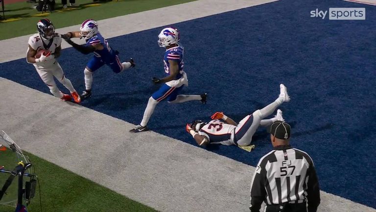 Denver Broncos wide receiver Courtland Sutton made an impressive touchdown catch as he dragged his right toe to stay in bounds. 