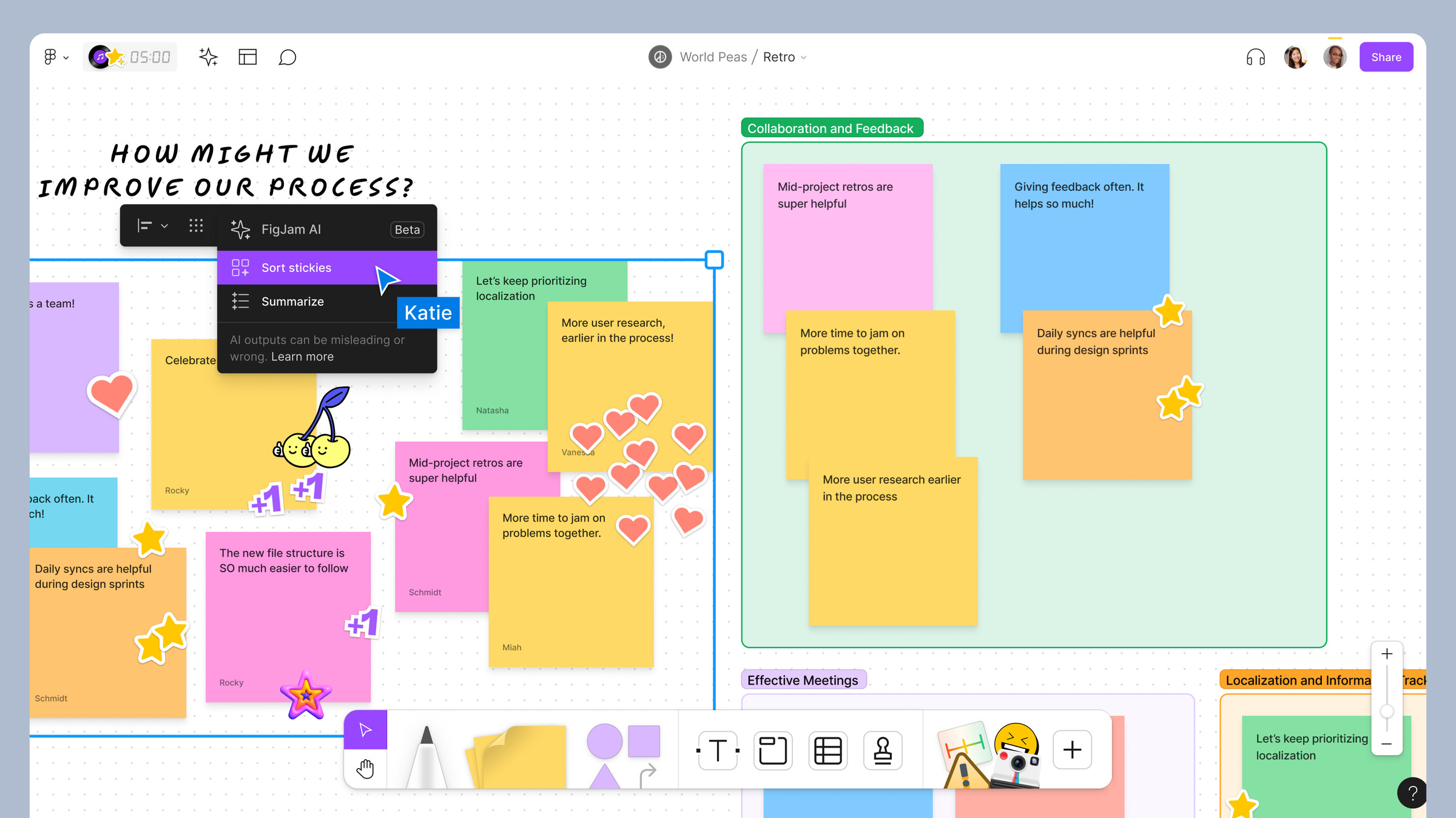 A screenshot of FigJam AI sorting out Stickies on FigJam.