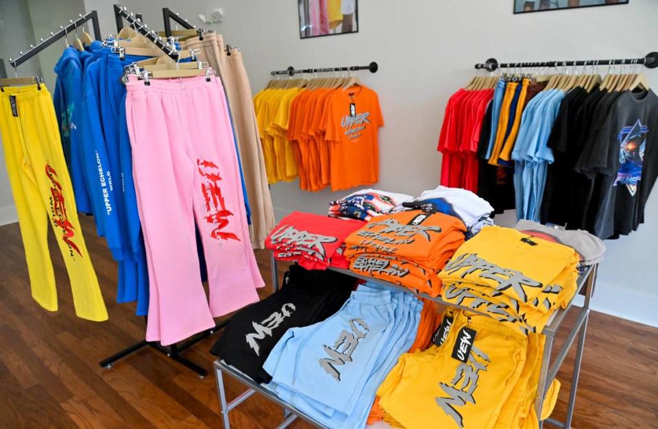 Clothing available for sale at Upper Echelon WRLD located at 839 Forsyth St. in Macon.