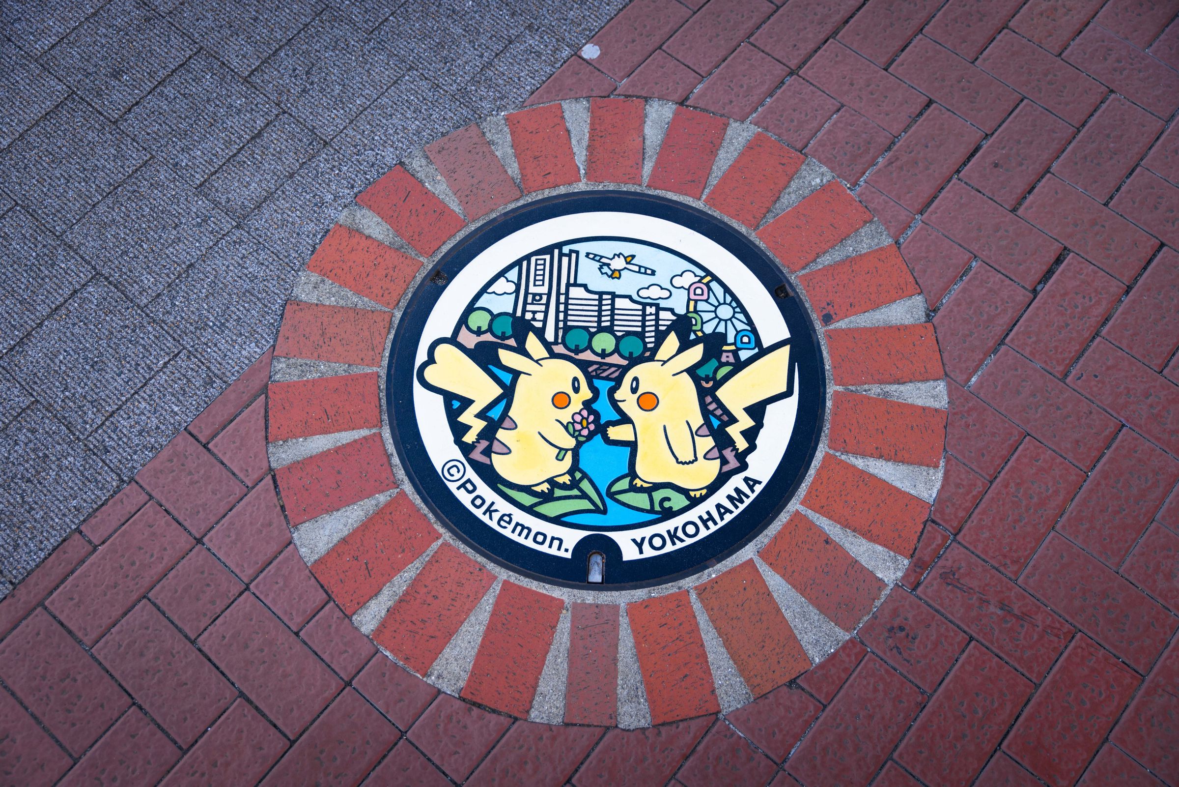 Pikachu-themed manhole in Yokohama.