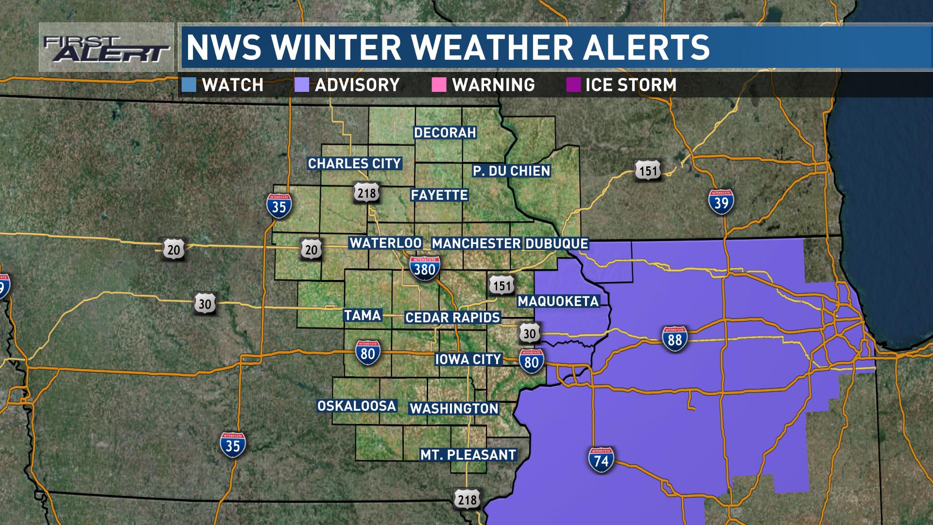 Current NWS winter weather alerts