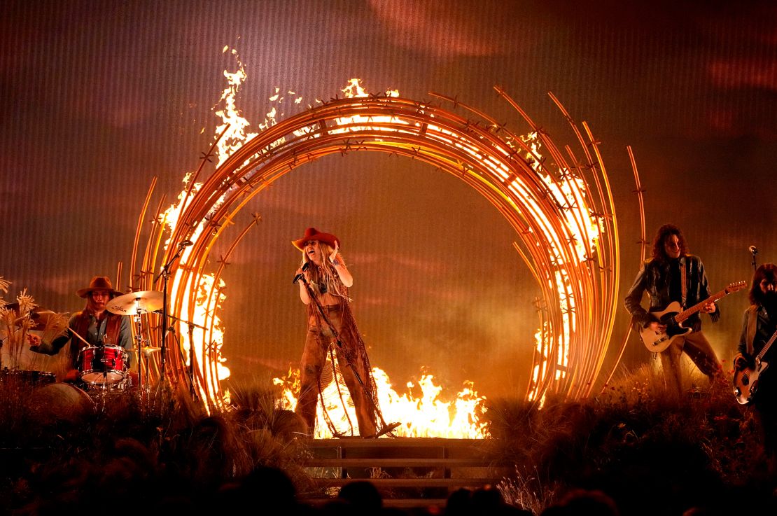 Lainey Wilson performs "Wildflowers and Wild Horses" at the 57th Annual CMA Awards on Wednesday, Nov. 8, 2023, at the Bridgestone Arena in Nashville, Tenn. (AP Photo/George Walker IV)