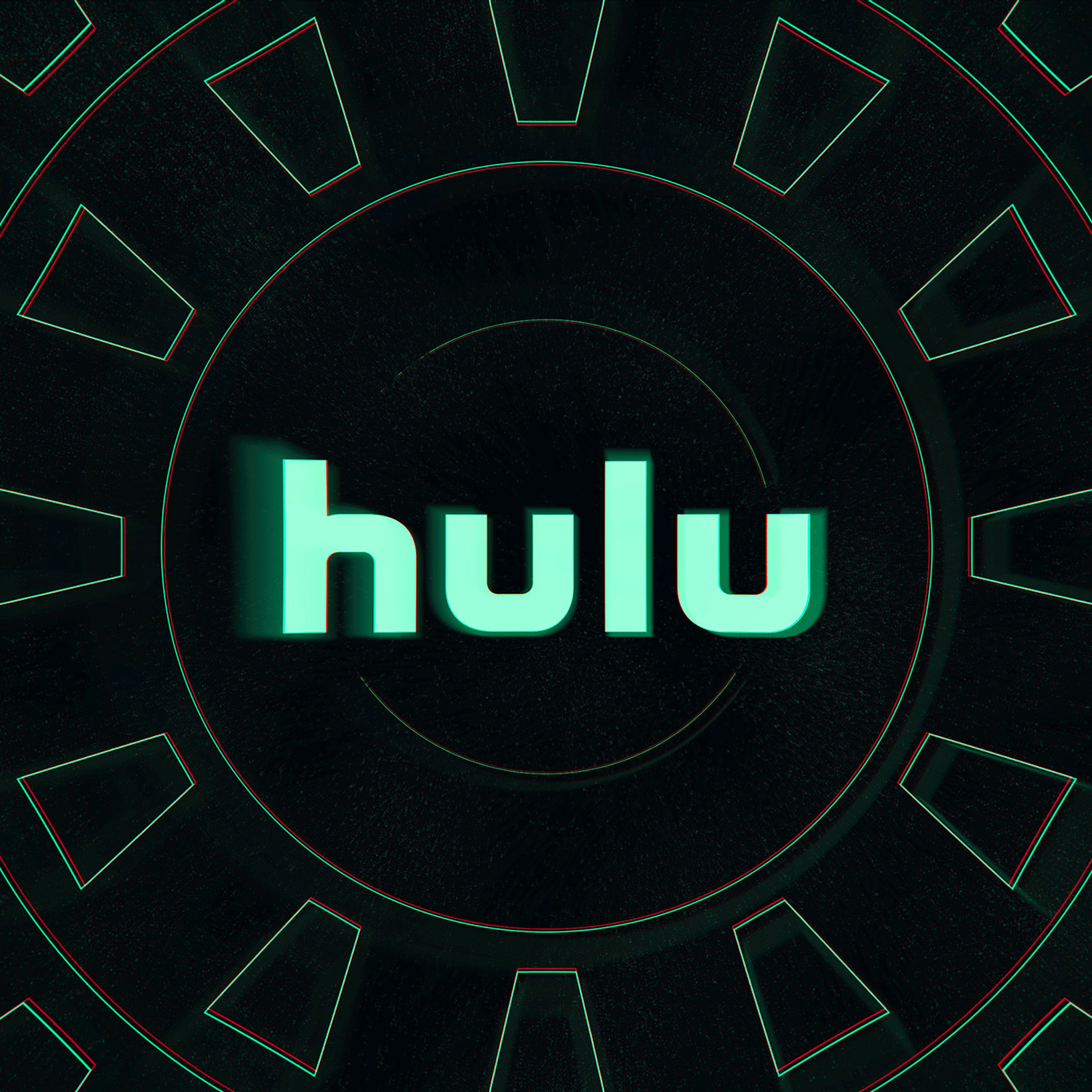 The word hulu against a black background with light green circles radiating out.