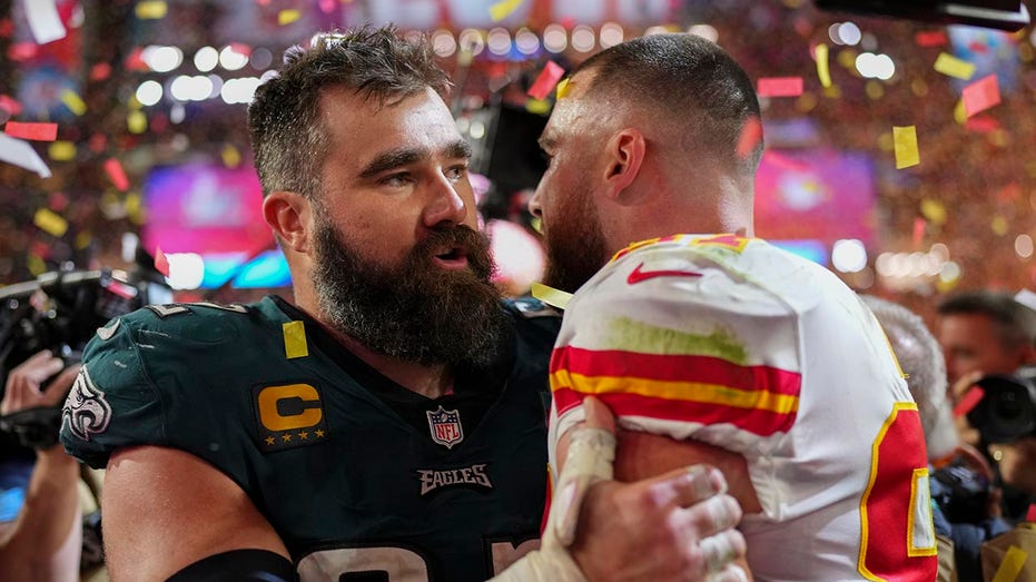 Jason and Travis Kelce embrace after Super Bowl