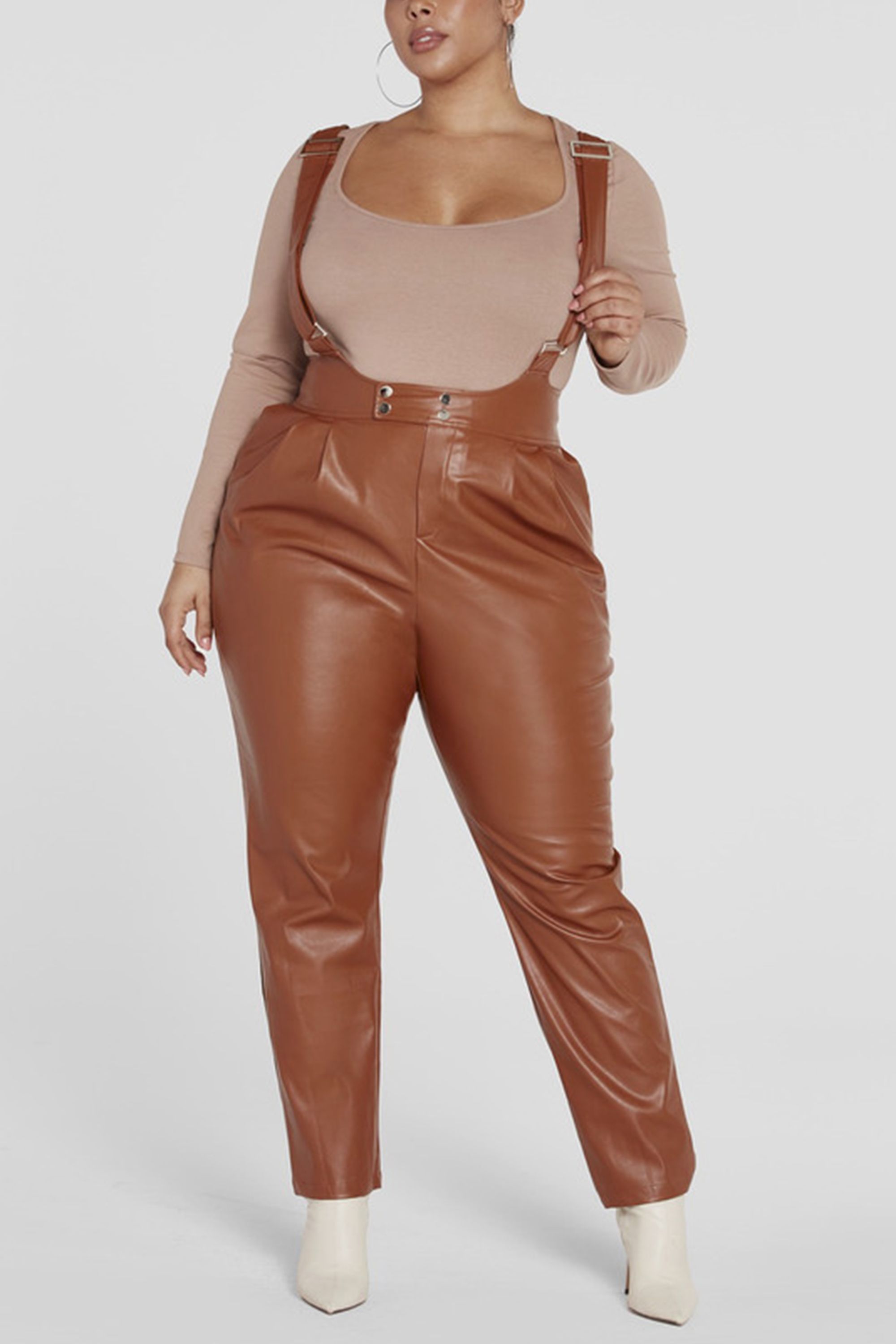 Faux Leather Suspender Pants