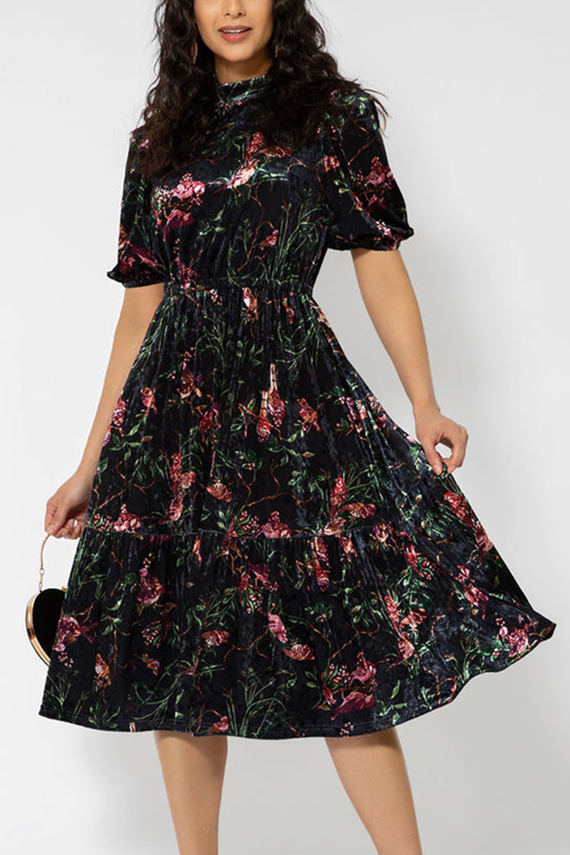 Miranda Mock Neck Fit-And-Flare Dress